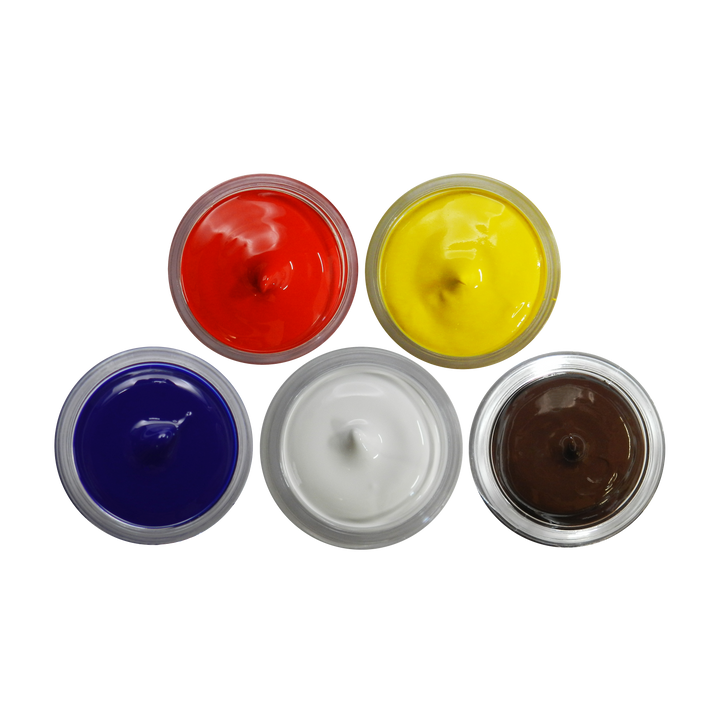 Set of 5 Basic Colors, Red, Yellow, Ultramarine Blue, Titanium White, Burnt Umber, Gemini Heat Set Paint, Comparable to Genesis Heat Set Paint
